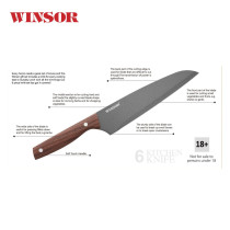 Winsor 5-Piece Stainless Steel Chef Knife Set with Non-Stick Coating Wood Pattern Handles and Acrylic Block Kitchen Knife Set, WR80813, Brown