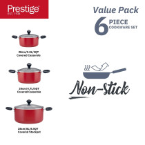 Prestige Non-Stick Cookware Set 6-Piece Pots and Pans Sets Kitchen Cooking Sets, PR22453, Red
