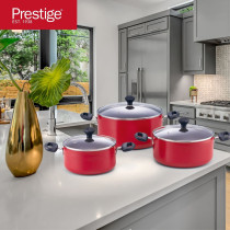 Prestige Non-Stick Cookware Set 6-Piece Pots and Pans Sets Kitchen Cooking Sets, PR22453, Red
