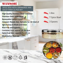 Winsor Spice Box With Hammered And Gold Finsh 11 Pcs Set, WR80833