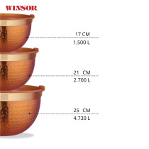 Winsor Multi-Purpose Bowl with Lacquered Hammered ( Copper Color Exterior) , WR80831