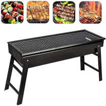 Yu Well Barbecue Grill Stand Stainless Steel Portable Foldable Bbq Grill For Outdoor Picnic Camping Garden Cooking Vegetable Burger Fish Shrimp Steak, Black
