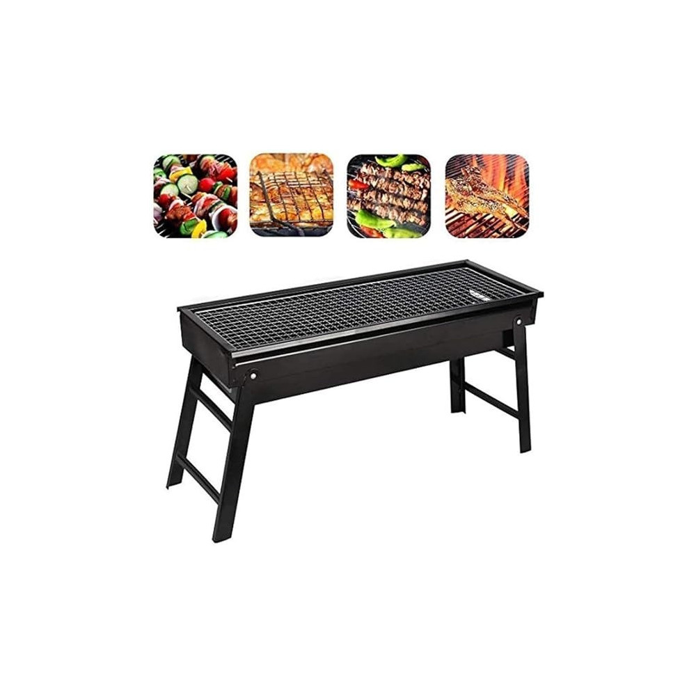 Yu Well Barbecue Grill Stand Stainless Steel Portable Foldable Bbq Grill For Outdoor Picnic Camping Garden Cooking Vegetable Burger Fish Shrimp Steak, Black