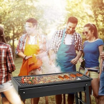 Yu Well Barbecue Grill Stand Stainless Steel Portable Foldable Bbq Grill For Outdoor Picnic Camping Garden Cooking Vegetable Burger Fish Shrimp Steak, Black