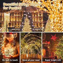 Yu Well Led String Lights 10M Warm White 100Leds, Ip44 Waterproof Pure Copper Wire, 8 Modes With Memory Function, Outdoor And Indoor Fairy Lights For Christmas, Halloween, Garden, Wedding, Party