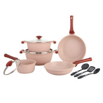 Prestige Essentials Nonstick Pots and Pans Set Induction Cookware Set 11 Pieces Non Stick Set Combo Granite Cooking Set Fry Pan Non Stick Combo Set, Pink, PR80987