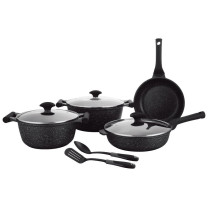 Prestige Essentials 9 Pieces Pots and Pans Set Nonstick Cookware Sets Granite Pots Set Kitchen Induction Pots and Pans Cooking Sets Pan Sets for Cooking, Black, PR80989