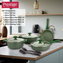 Prestige Essentials 9 Pieces Pots and Pans Set Nonstick Cookware Sets Granite Pots Set Kitchen Induction Pots and Pans Cooking Sets Pan Sets for Cooking, Green, PR80990
