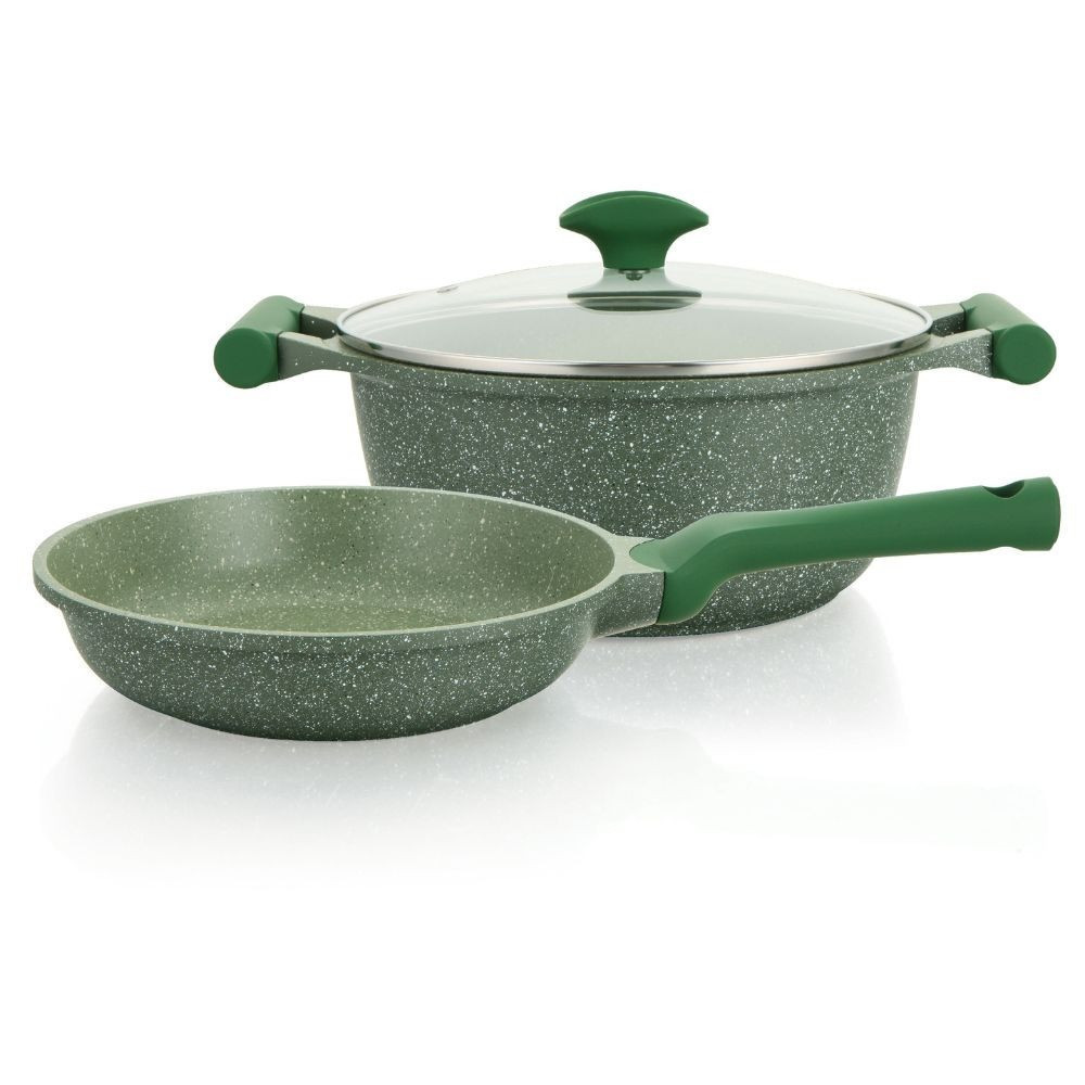Prestige Essentials Granite Non Stick Set Combo 26cm Fry Pan And 26cm Casserole With Lid, Induction Cookware Set 2 Pieces, Green, PR80993