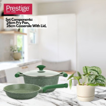 Prestige Essentials Granite Non Stick Set Combo 26cm Fry Pan And 26cm Casserole With Lid, Induction Cookware Set 2 Pieces, Green, PR80993