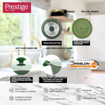 Prestige Essentials Granite Non Stick Set Combo 26cm Fry Pan And 26cm Casserole With Lid, Induction Cookware Set 2 Pieces, Green, PR80993