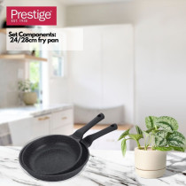 Prestige Essentials Granite Non Stick Set Combo, 24cm And 28CM Fry Pan Set Induction Cookware Set 2 Pieces Black, PR80995