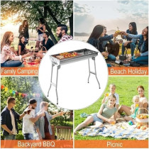 Yu Well Barbecue Grill Stand Stainless Steel Portable Foldable Bbq Grill For Charcoal Bbq Salad Grill Cooking Suitable For Outdoor Vacation Cooking With Friends And Family, Silver, Medium
