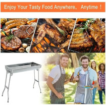 Yu Well Barbecue Grill Stand Stainless Steel Portable Foldable Bbq Grill For Charcoal Bbq Salad Grill Cooking Suitable For Outdoor Vacation Cooking With Friends And Family, Silver, Medium