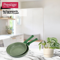 Prestige Essentials Granite Non Stick Set Combo 24cm And 28CM Fry Pan Set Induction Cookware Set 2 Pieces, Green, PR80996