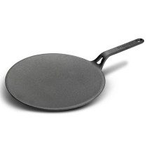Prestige Cast Iron Curved Tawa 28 cm Induction Cast Iron Tawa Pan for Roti/Chapati/Dosa with Stick Handle Pre-Seasoned Cast Iron Cookware, Black, PR48884