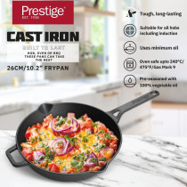 Prestige Cast Iron Fry Pan 20 cm, Cast Iron Skillet Induction Frying Pan Iron Fry Pan Pre-Seasoned Cast Iron Cookware, Black, PR48888