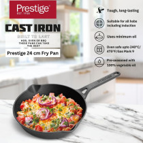 Prestige Cast Iron Fry Pan 24 cm Cast Iron Skillet Induction Frying Pan Iron Fry Pan Pre-Seasoned Cast Iron Cookware, Black PR48898
