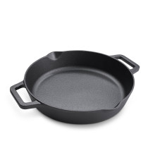 Prestige Cast Iron Dual Handle Fry Pan 24 cm, Cast Iron Skillet Induction Frying Pan Iron Fry Pan Pre-Seasoned Cast Iron Cookware, Black, PR48887