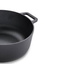 Prestige Cast Iron Casserole 24 CM, Induction Cooking Pot with Glass Lid Biryani Pot with Heavy Bottom Pre-Seasoned Cast Iron Cookware, Black, PR48897