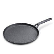 Prestige Cast Iron Flat Tawa 24 cm, Induction Base Tawa Pan for Dosa/Roti/Chapati with Stick Handle Pre-Seasoned Cast Iron Cookware, PR48891, Black