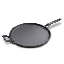 Prestige Cast Iron Flat Tawa 28 cm, Induction Cast Iron Tawa Pan for Roti/Chapati/Dosa with Stick Handle Pre-Seasoned Cast Iron Cookware, Black, PR48885