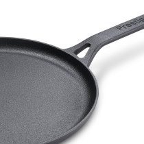 Prestige Cast Iron Flat Tawa 28 cm, Induction Cast Iron Tawa Pan for Roti/Chapati/Dosa with Stick Handle Pre-Seasoned Cast Iron Cookware, Black, PR48885