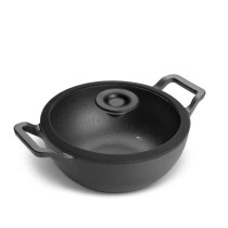 Prestige Cast Iron Kadai 24 cm, Iron Kadhai with Glass Lid for Cooking and Deep Frying Pre Seasoned Induction Cookware, Black, PR48895