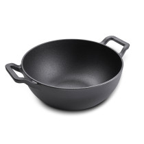 Prestige Cast Iron Kadai 24 cm, Iron Kadhai with Glass Lid for Cooking and Deep Frying Pre Seasoned Induction Cookware, Black, PR48895