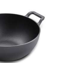 Prestige Cast Iron Kadai 24 cm, Iron Kadhai with Glass Lid for Cooking and Deep Frying Pre Seasoned Induction Cookware, Black, PR48895