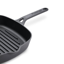Prestige Cast Iron Grill 24 cm, Iron Grill Pan With Glass Lid With Handle Pre Seasoned Induction Cookware, Black, PR48886