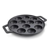 Prestige Cast Iron Appam Pan 26 cm, Duel Handle Appam Pan With Glass Lid With Pre Seasoned Induction Cookware, Black, PR48908