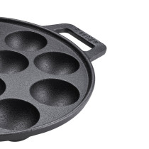 Prestige Cast Iron Appam Pan 26 cm, Duel Handle Appam Pan With Glass Lid With Pre Seasoned Induction Cookware, Black, PR48908