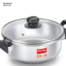 Prestige Svachh FLIP-ON Mini SS Pressure Cooker 18 cm-2 Litre, with Glass Lid Stainless Steel, Silver, MPF20164