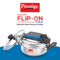 Prestige Svachh FLIP-ON Mini SS Pressure Cooker 18 cm-2 Litre, with Glass Lid Stainless Steel, Silver, MPF20164