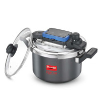 Prestige Svachh Flip-on Hard Anodised Spillage Control Outer Lid Pressure Cooker with Glass Lid, 5 Litre, Black, MPF20161