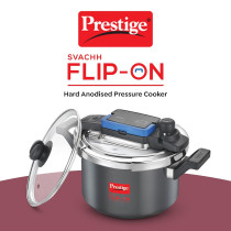Prestige Svachh Flip-on Hard Anodised Spillage Control Outer Lid Pressure Cooker with Glass Lid, 5 Litre, Black, MPF20161