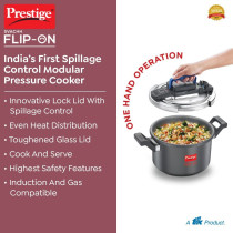 Prestige Svachh Flip-on Hard Anodised Spillage Control Outer Lid Pressure Cooker with Glass Lid, 5 Litre, Black, MPF20161