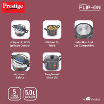 Prestige Svachh Flip-on Hard Anodised Spillage Control Outer Lid Pressure Cooker with Glass Lid, 5 Litre, Black, MPF20161