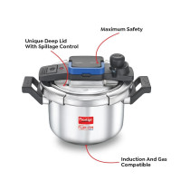 Prestige Svachh FLIP-ON SS Pressure Cooker 22 cm-5 Litre, With Glass Lid, Silver, MPF20157