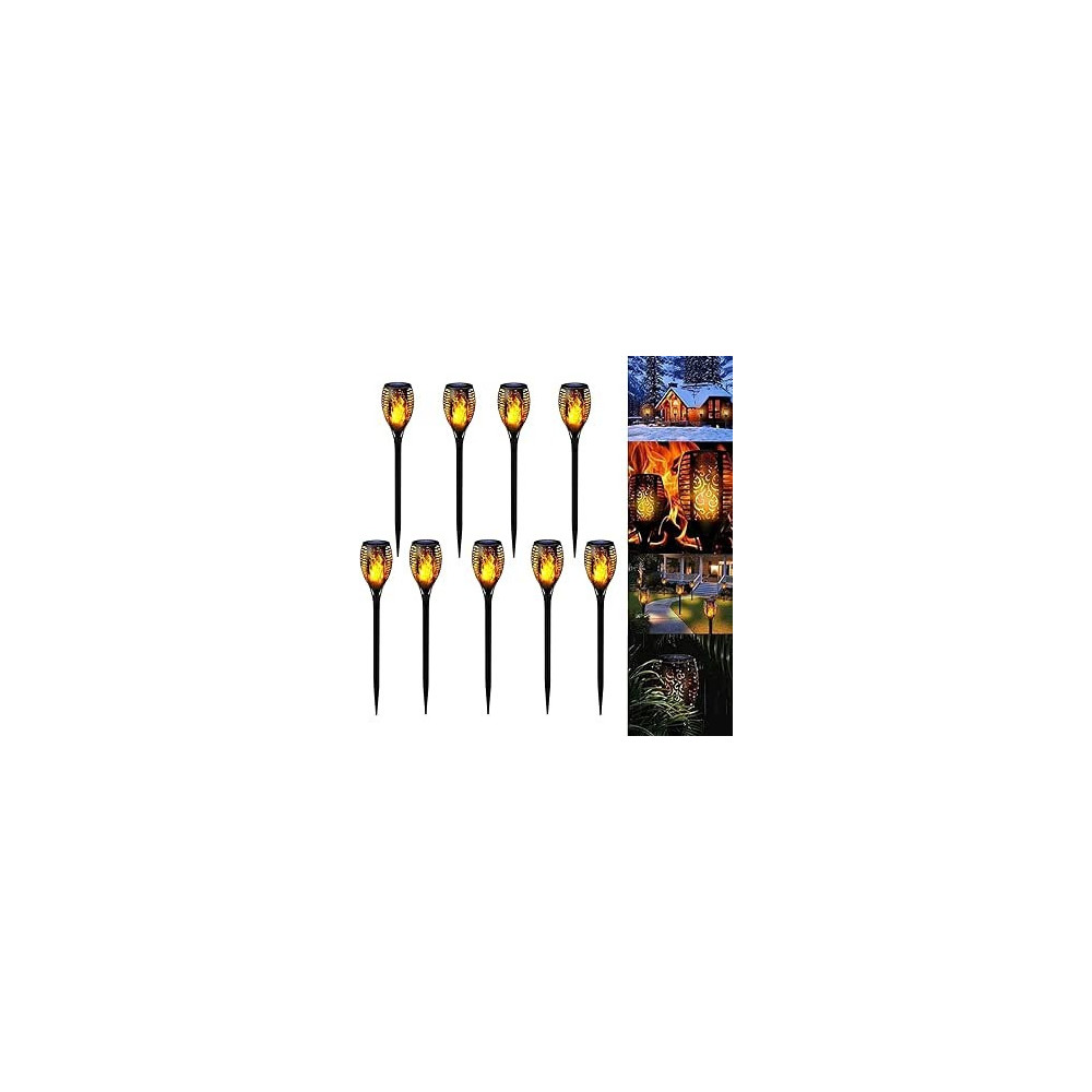 Yu Well Pack Of 9 Solar Flickering Flame Torch Light Small Led Waterproof Torch Light For Garden Lawn, Halloween, Outdoor Decor, 51Cm