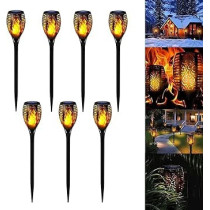 Yu Well Pack Of 7 Solar Flickering Flame Torch Light Led, Waterproof Torch Light For Garden Lawn, Halloween Outdoor Decor, 51Cm