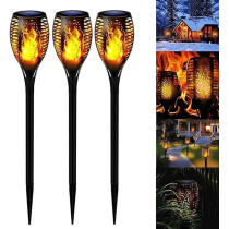 Yu Well Pack Of 3 Solar Flickering Flame Torch Light Led, Waterproof Torch Light For Garden Lawn, Halloween Outdoor Decor, 51Cm