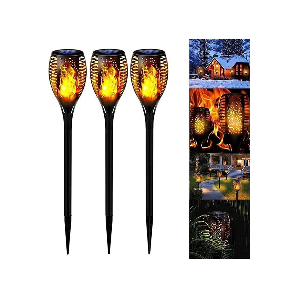 Yu Well Pack Of 3 Solar Flickering Flame Torch Light Led, Waterproof Torch Light For Garden Lawn, Halloween Outdoor Decor, 51Cm