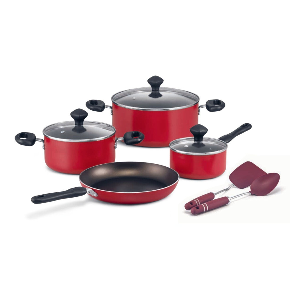Prestige 9-Piece Non-Stick Cookware Set Pots and Pans Set for Kitchen Non-Stick Aluminium PR22430, RED