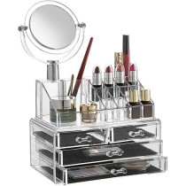 Yu Well Makeup Organizer With Mirror Clear Display Acrylic Vanity And Bathroom Organizer For Skincare, Perfume, Cosmetic, Beauty, Make Up And Essential Oil Products