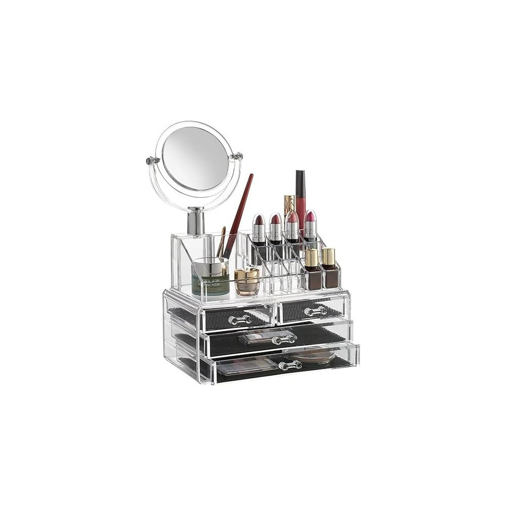 Yu Well Makeup Organizer With Mirror Clear Display Acrylic Vanity And Bathroom Organizer For Skincare, Perfume, Cosmetic, Beauty, Make Up And Essential Oil Products