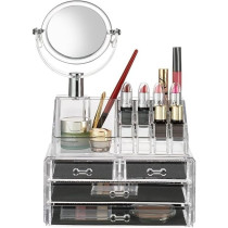 Yu Well Makeup Organizer With Mirror Clear Display Acrylic Vanity And Bathroom Organizer For Skincare, Perfume, Cosmetic, Beauty, Make Up And Essential Oil Products