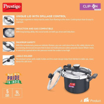 Prestige Svachh Clip-on 5 Litre Hard Anodised Pressure Cooker, Black, MPCHA20242