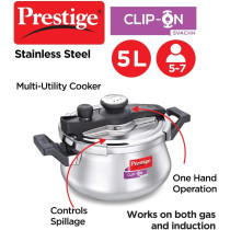 Prestige Svachh Clip-on 5 Litre Stainless Steel Pressure Handi, Silver, MPCH20233